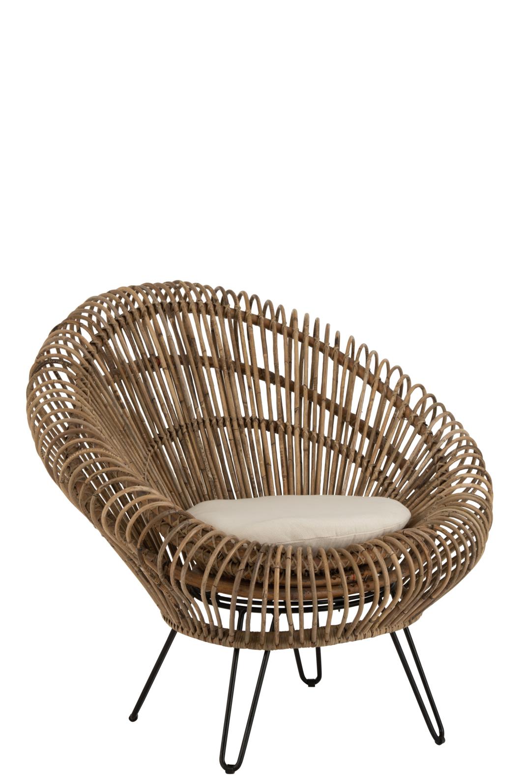 LOUNGE STUHL "VIVI" MIT KISSEN RATTAN NATUR/EISEN