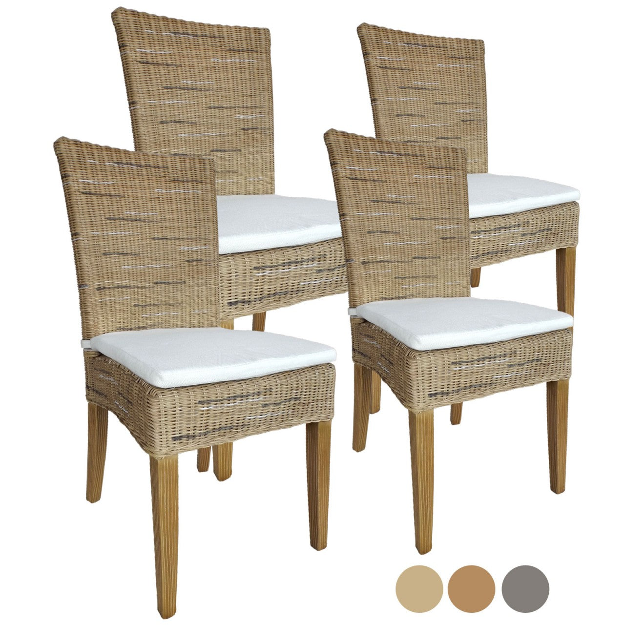 Esszimmer Stühle Rattanstühle Set Cardine 4 Stück mit/ohne Sitzkissen