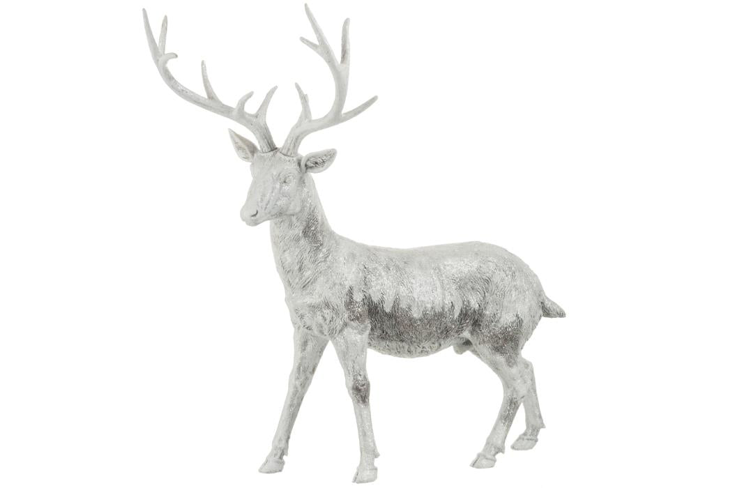 HIRSCH STEHEND POLYRESIN WEISS/GRAU GRÖSSE L (55,5x24x68,8cm)