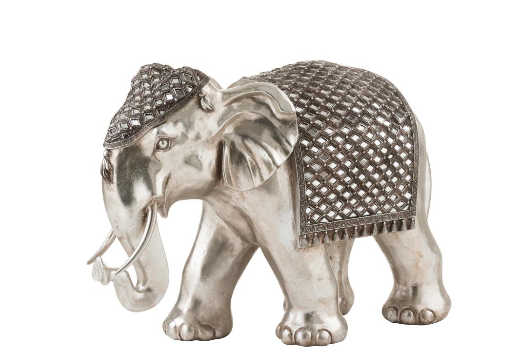 ELEFANT GLÄNZEND POLYRESIN SILBER GRÖSSE L (55x27x38cm)