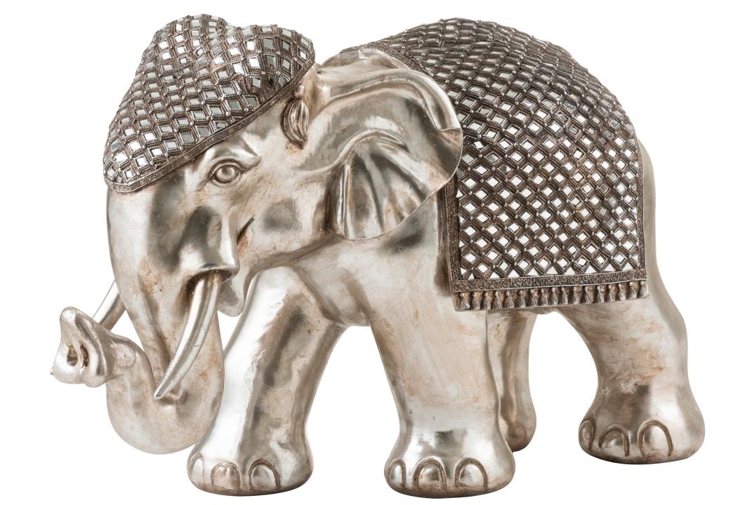 ELEFANT GLÄNZEND POLYRESIN SILBER GRÖSSE XL (71x32x46cm)