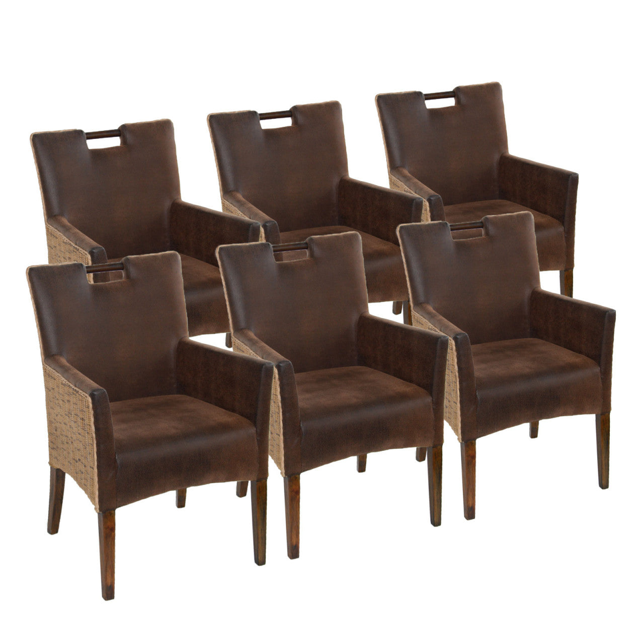 Esszimmer Stühle Set 6 Stück Rattan Armlehner Sessel Bilbao vollgepolstert Polster prairie brown