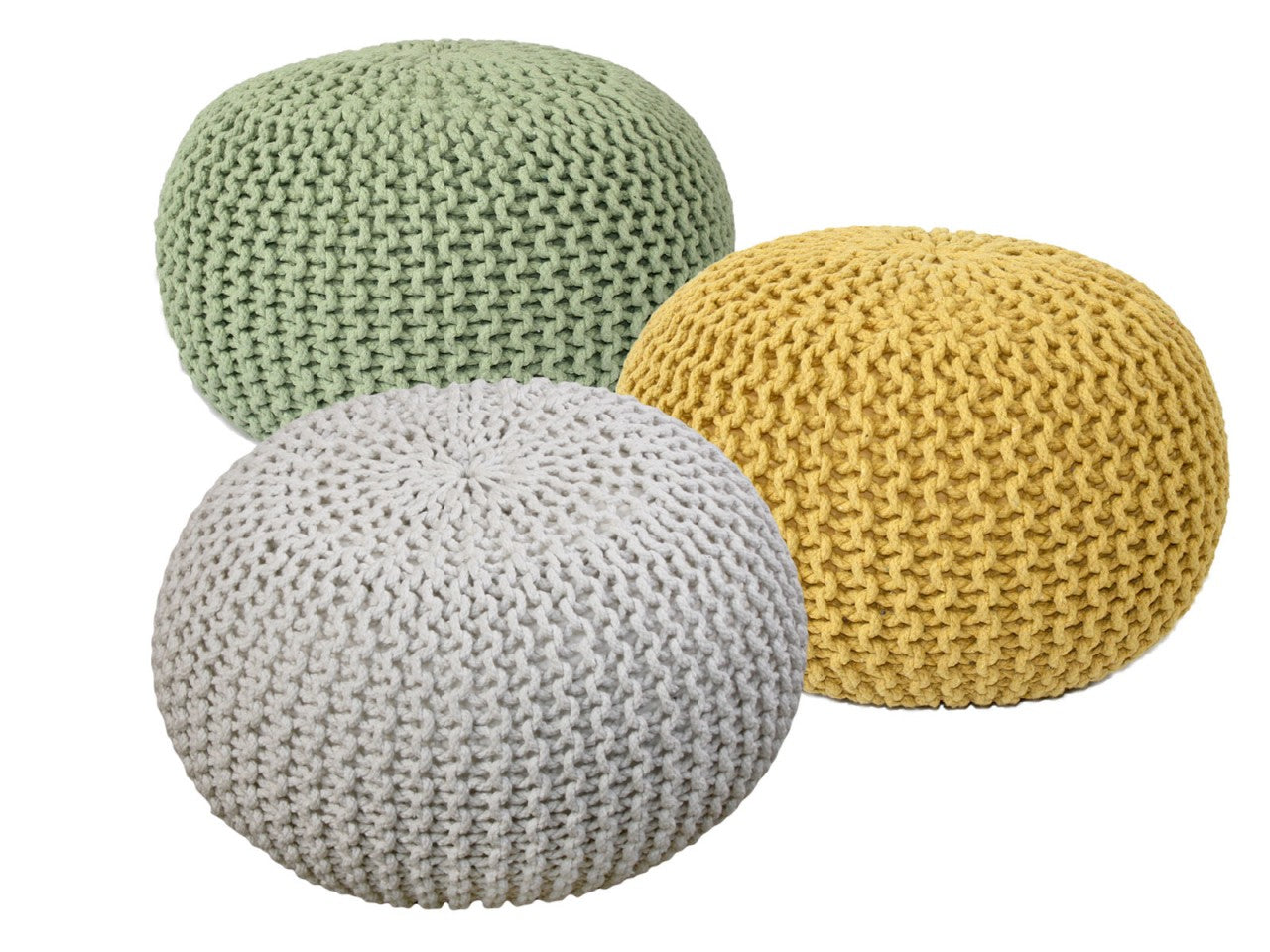 Sitzhocker Pouf Hocker SET 3 Stück Grobstrick-Optik Ø 55 cm