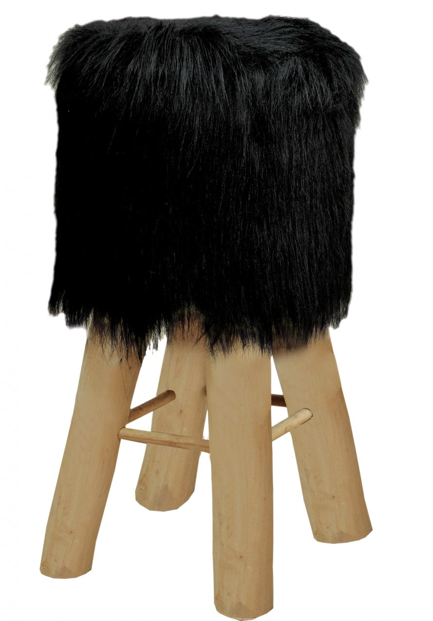 Bar-Hocker Bistrohocker Kunstfell schwarz oder weiß mit Holzfüßen Ø 35 cm Höhe 72 cm