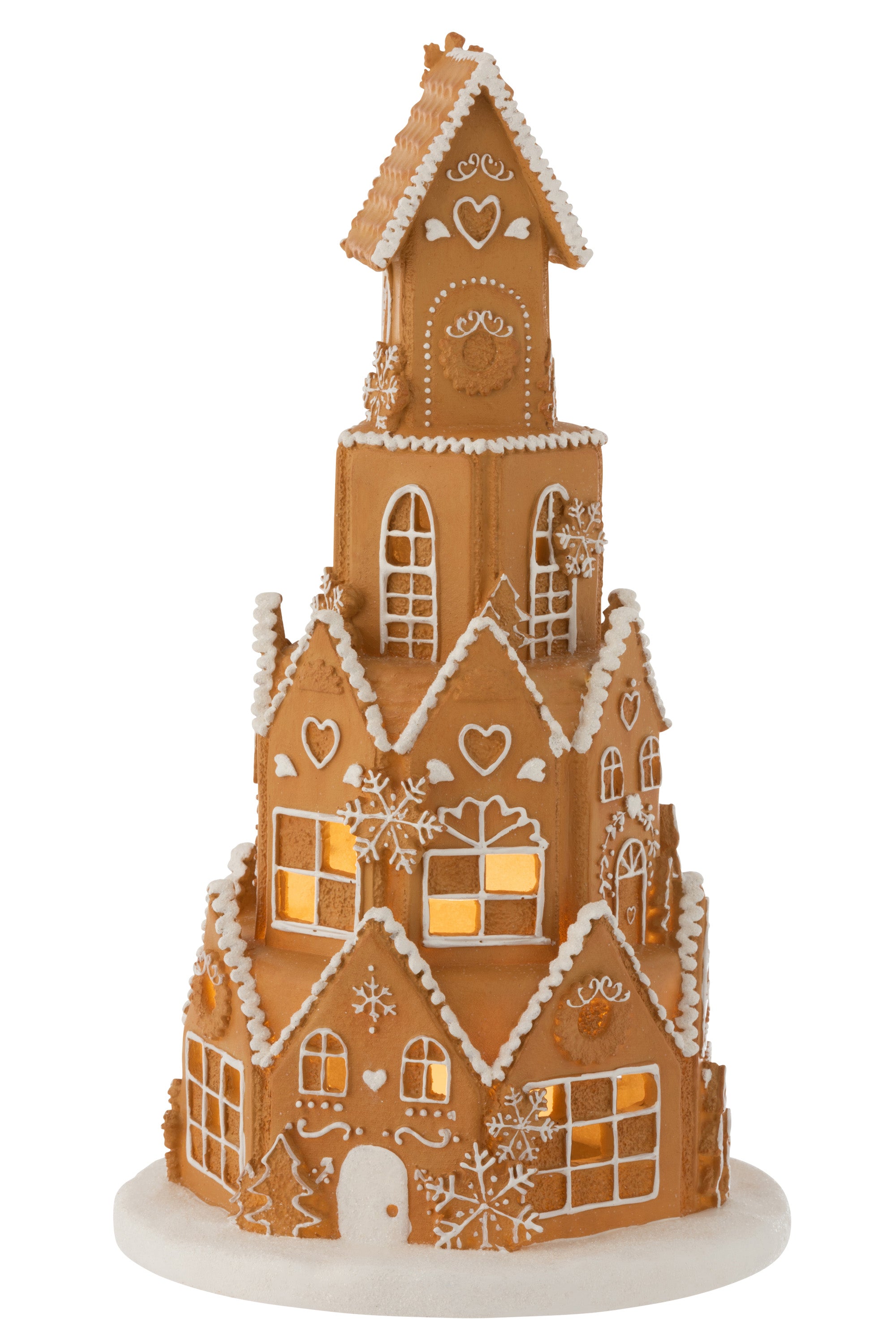 LEBKUCHENHAUS TURM LED POLYRESIN BRAUN (26,5x26,5x47cm)