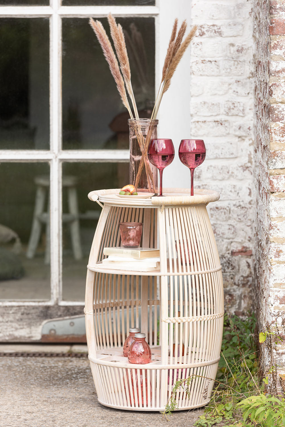 BEISTELLTISCH MIT FLASCHENHALTER OFFEN HOLZ NATUR