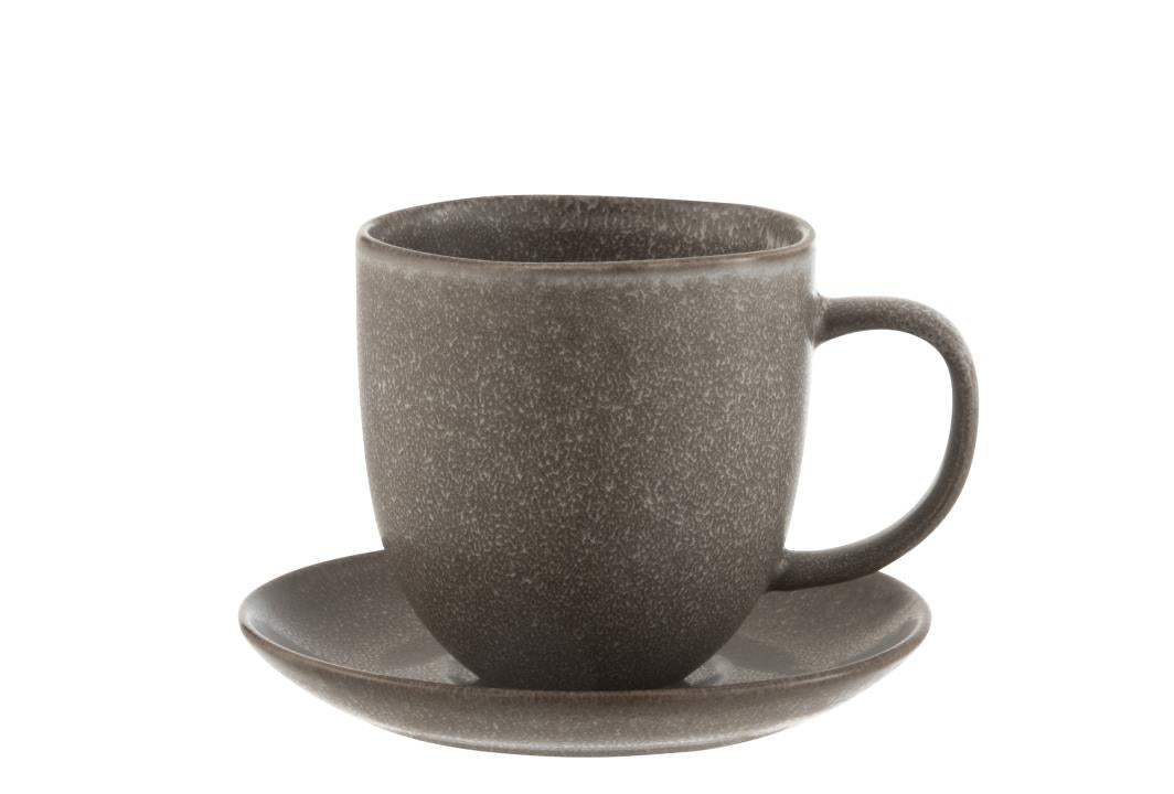 TASSE MIT UNTERTASSE LOUISE (24x) KERAMIK GRAU-BRAUN